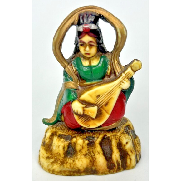 Vintage Japanese Celluloid Woman Playing Instrument Figurine 2